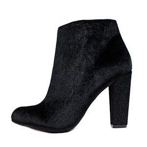 Black Velvet Round Toe Chunky Dress Heel Bootie